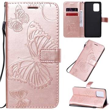 Embossing 3D Butterfly Leather Wallet Case for Samsung Galaxy A91 - Rose Gold