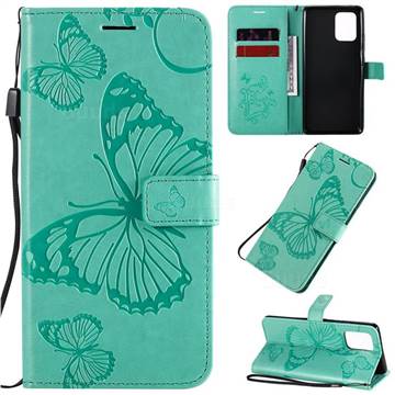Embossing 3D Butterfly Leather Wallet Case for Samsung Galaxy A91 - Green
