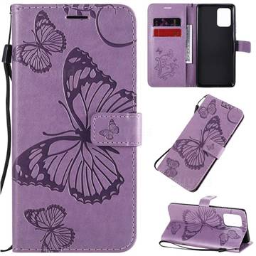 Embossing 3D Butterfly Leather Wallet Case for Samsung Galaxy A91 - Purple