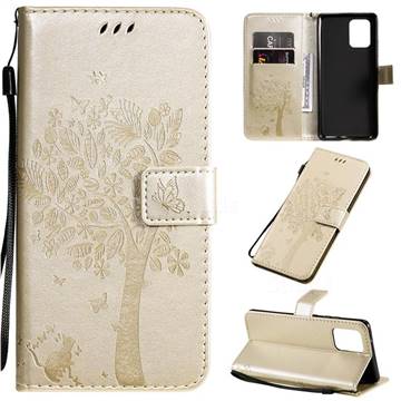 Embossing Butterfly Tree Leather Wallet Case for Samsung Galaxy A91 - Champagne