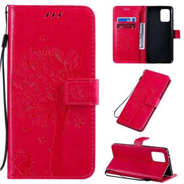 Embossing Butterfly Tree Leather Wallet Case for Samsung Galaxy A91 - Rose