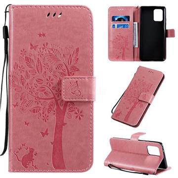 Embossing Butterfly Tree Leather Wallet Case for Samsung Galaxy A91 - Pink