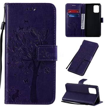 Embossing Butterfly Tree Leather Wallet Case for Samsung Galaxy A91 - Purple