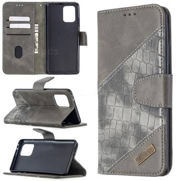 BinfenColor BF04 Color Block Stitching Crocodile Leather Case Cover for Samsung Galaxy A91 - Gray