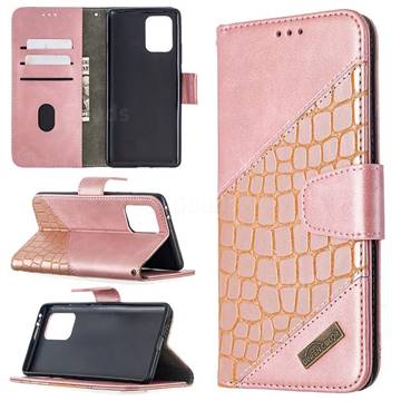 BinfenColor BF04 Color Block Stitching Crocodile Leather Case Cover for Samsung Galaxy A91 - Rose Gold