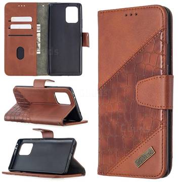 BinfenColor BF04 Color Block Stitching Crocodile Leather Case Cover for Samsung Galaxy A91 - Brown