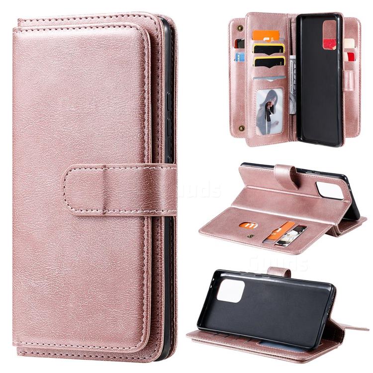 Multi-function Ten Card Slots and Photo Frame PU Leather Wallet Phone Case Cover for Samsung Galaxy A91 - Rose Gold