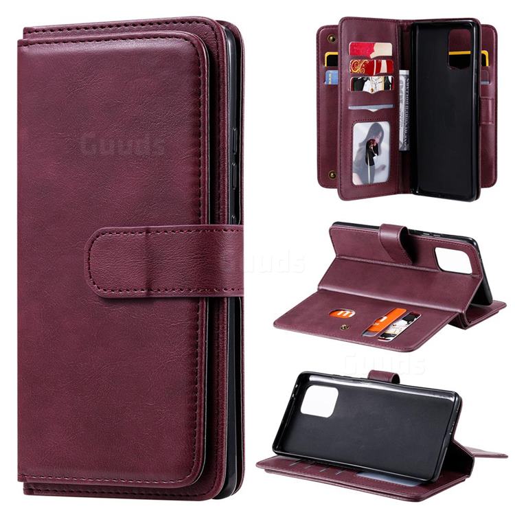 Multi-function Ten Card Slots and Photo Frame PU Leather Wallet Phone Case Cover for Samsung Galaxy A91 - Claret