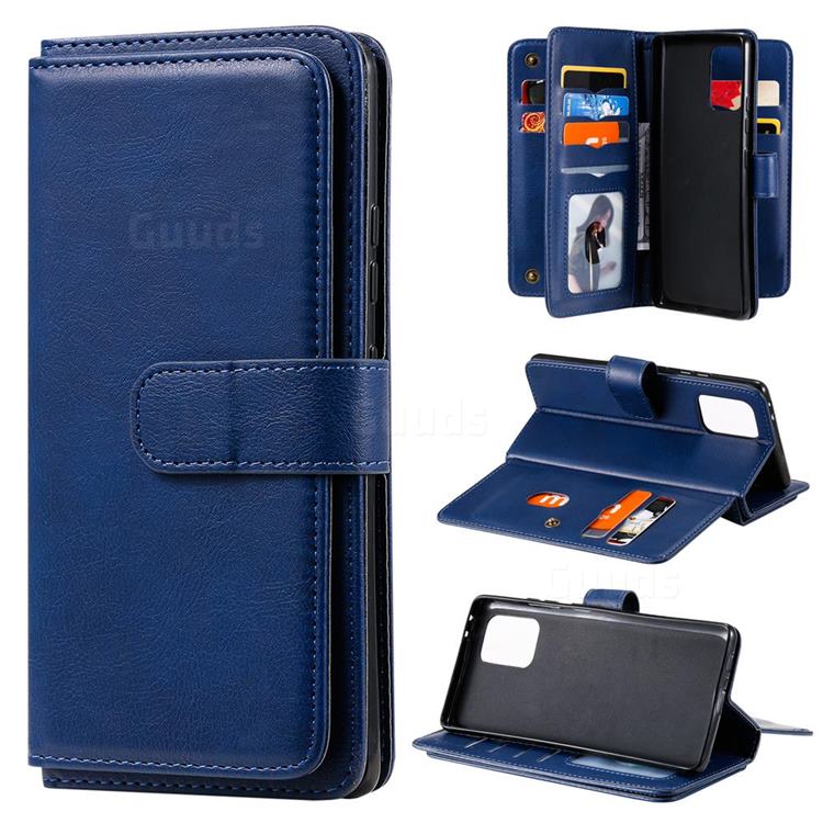 Multi-function Ten Card Slots and Photo Frame PU Leather Wallet Phone Case Cover for Samsung Galaxy A91 - Dark Blue