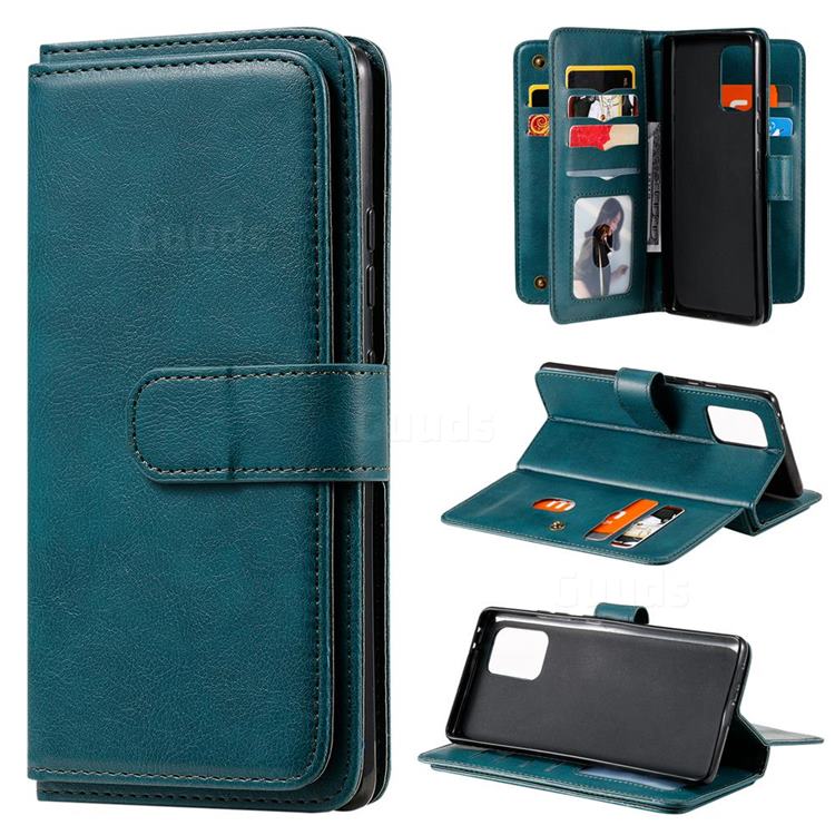 Multi-function Ten Card Slots and Photo Frame PU Leather Wallet Phone Case Cover for Samsung Galaxy A91 - Dark Green