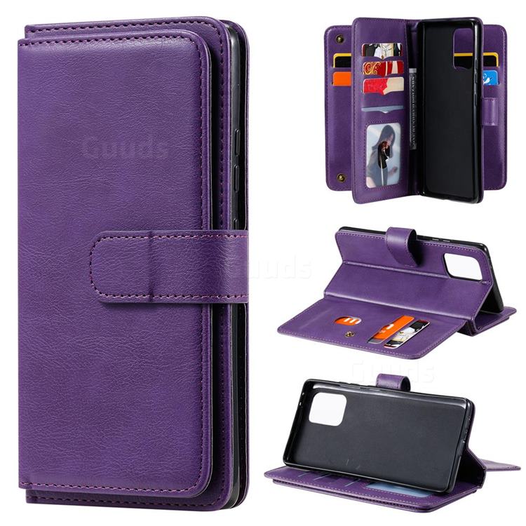 Multi-function Ten Card Slots and Photo Frame PU Leather Wallet Phone Case Cover for Samsung Galaxy A91 - Violet