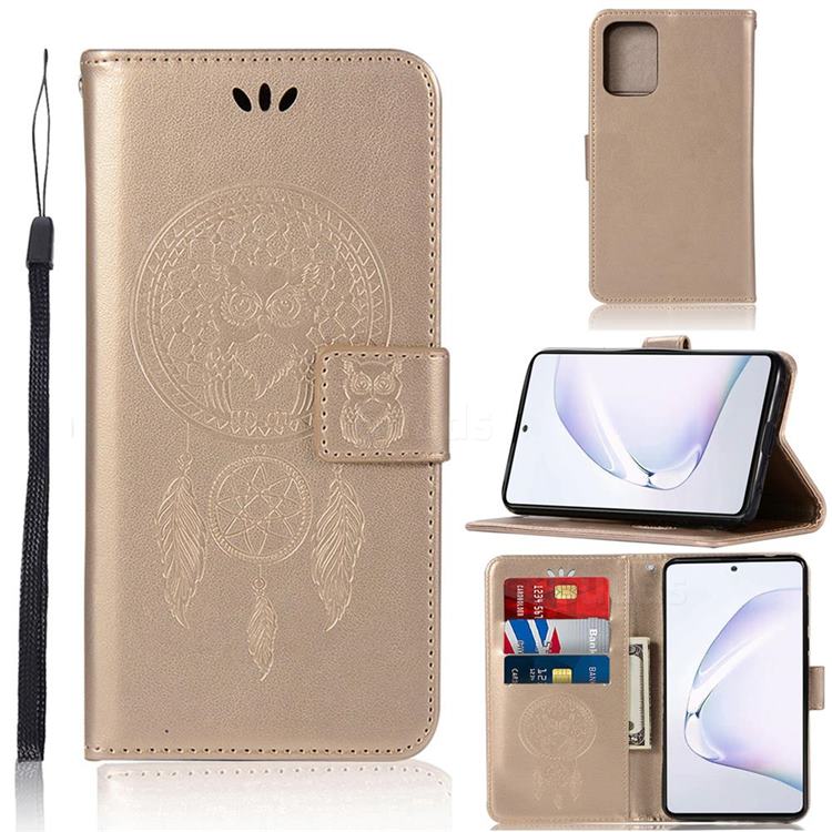 Intricate Embossing Owl Campanula Leather Wallet Case for Samsung Galaxy A91 - Champagne