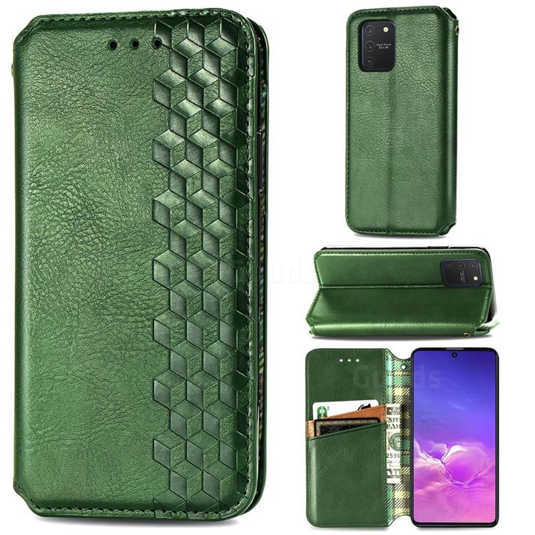 Ultra Slim Fashion Business Card Magnetic Automatic Suction Leather Flip Cover for Samsung Galaxy A91 - Green