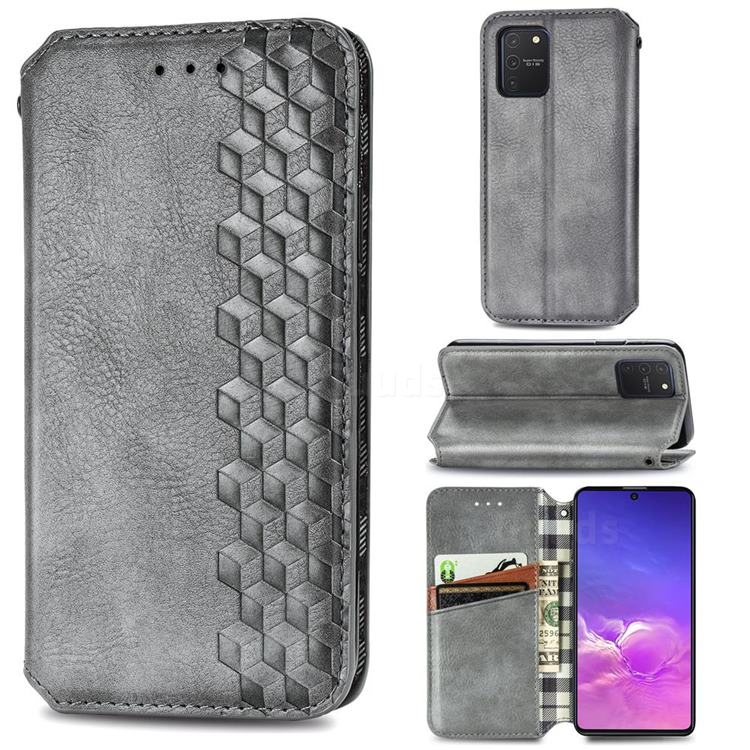 Ultra Slim Fashion Business Card Magnetic Automatic Suction Leather Flip Cover for Samsung Galaxy A91 - Grey