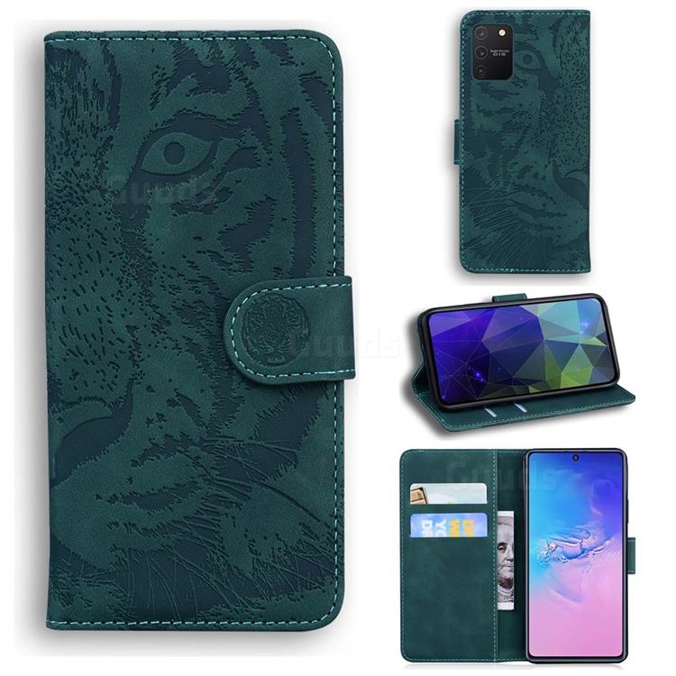 Intricate Embossing Tiger Face Leather Wallet Case for Samsung Galaxy A91 - Green