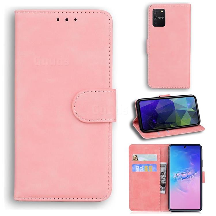 Retro Classic Skin Feel Leather Wallet Phone Case for Samsung Galaxy A91 - Pink