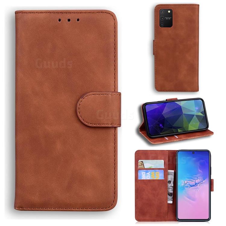 Retro Classic Skin Feel Leather Wallet Phone Case for Samsung Galaxy A91 - Brown