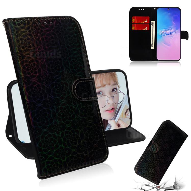 Laser Circle Shining Leather Wallet Phone Case for Samsung Galaxy A91 - Black