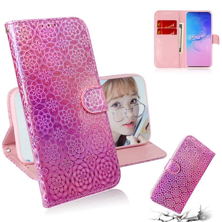 Laser Circle Shining Leather Wallet Phone Case for Samsung Galaxy A91 - Pink