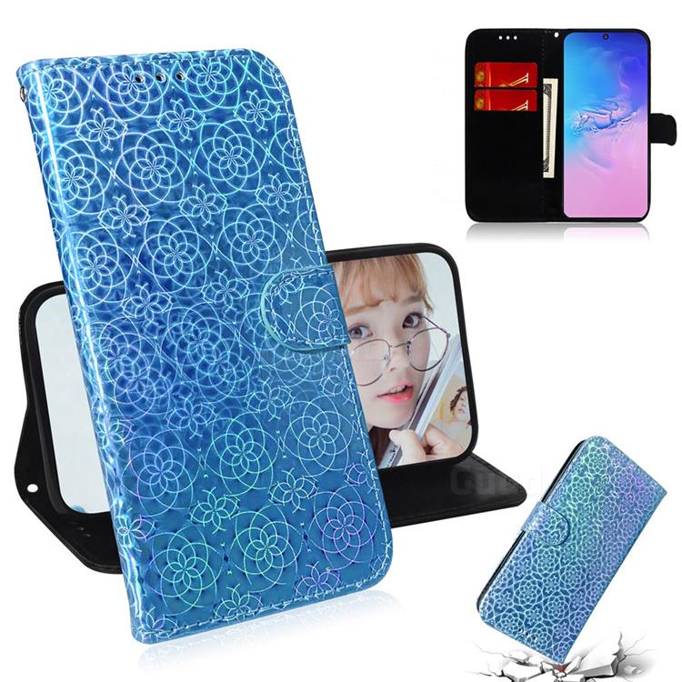 Laser Circle Shining Leather Wallet Phone Case for Samsung Galaxy A91 - Blue