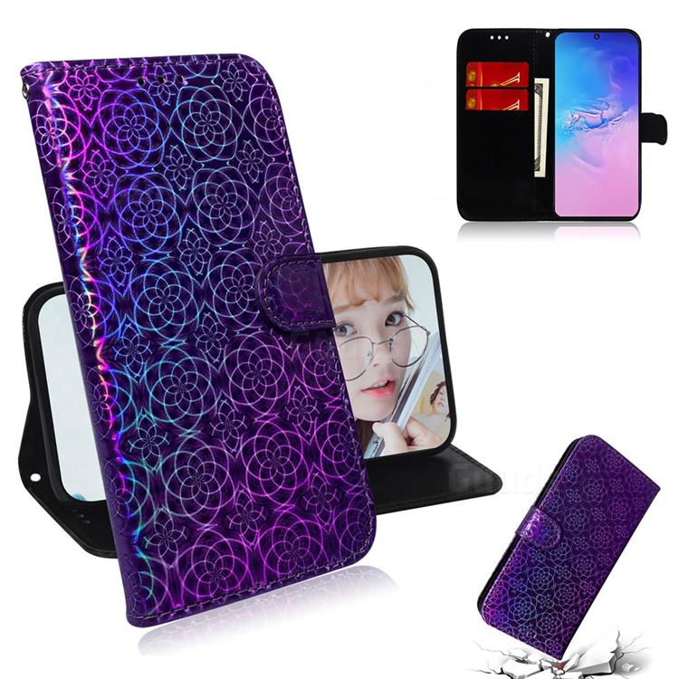 Laser Circle Shining Leather Wallet Phone Case for Samsung Galaxy A91 - Purple