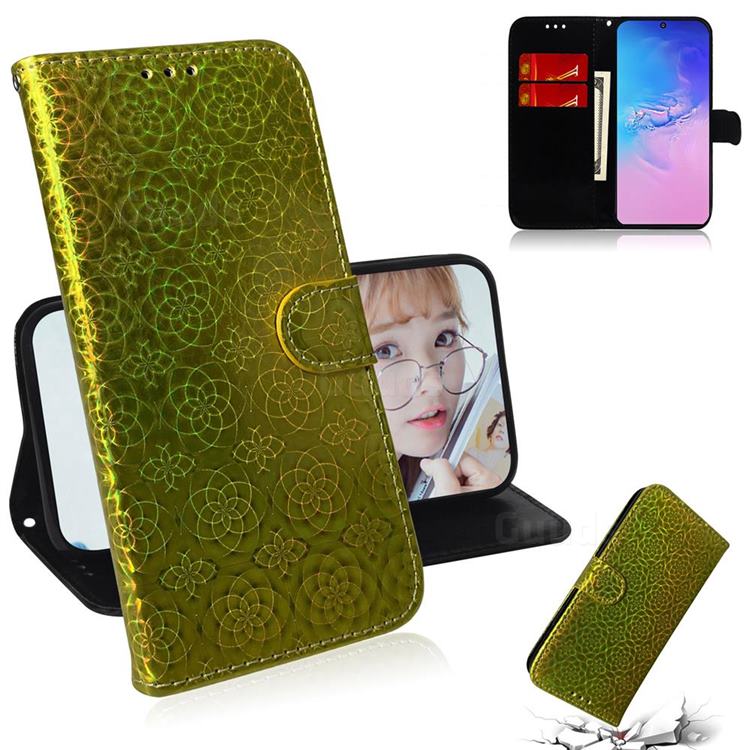 Laser Circle Shining Leather Wallet Phone Case for Samsung Galaxy A91 - Golden