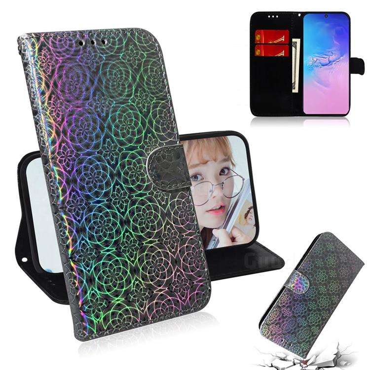 Laser Circle Shining Leather Wallet Phone Case for Samsung Galaxy A91 - Silver