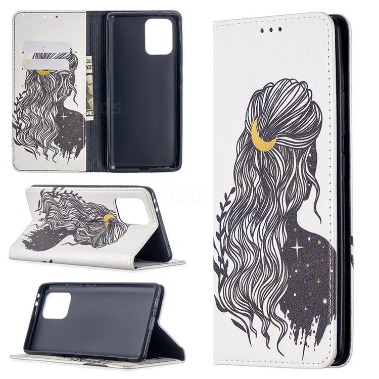 Girl with Long Hair Slim Magnetic Attraction Wallet Flip Cover for Samsung Galaxy A91