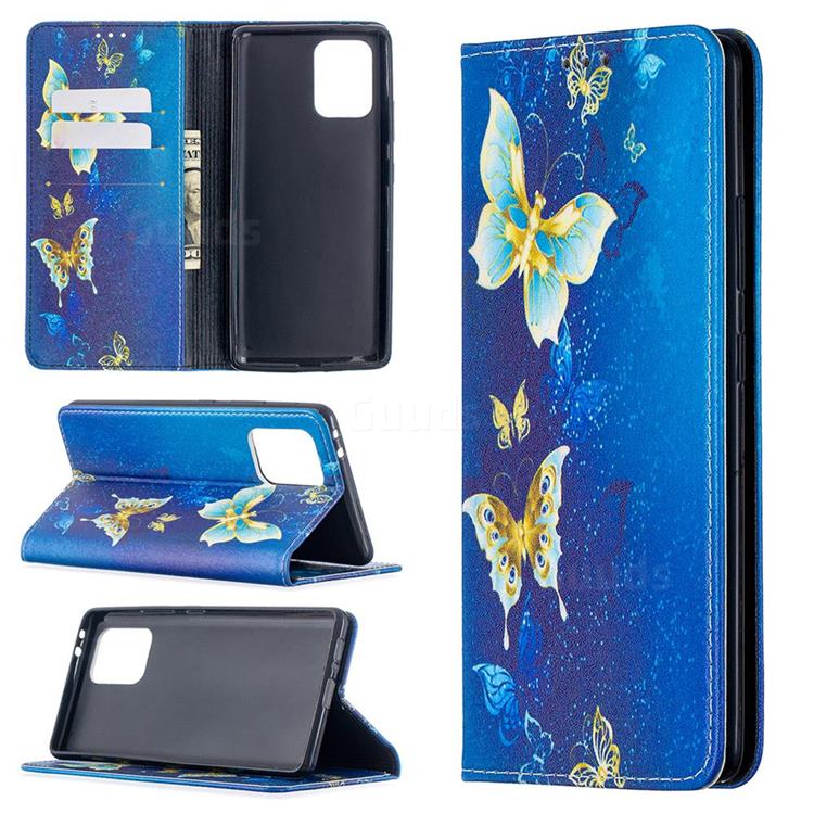 Gold Butterfly Slim Magnetic Attraction Wallet Flip Cover for Samsung Galaxy A91