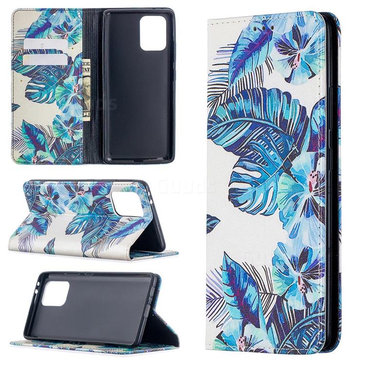 Blue Leaf Slim Magnetic Attraction Wallet Flip Cover for Samsung Galaxy A91