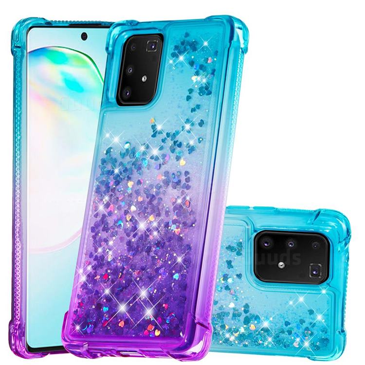 Rainbow Gradient Liquid Glitter Quicksand Sequins Phone Case for Samsung Galaxy A91 - Blue Purple