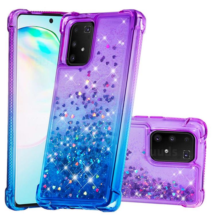 Rainbow Gradient Liquid Glitter Quicksand Sequins Phone Case for Samsung Galaxy A91 - Purple Blue