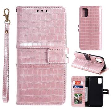 Luxury Crocodile Magnetic Leather Wallet Phone Case for Samsung Galaxy A91 - Rose Gold