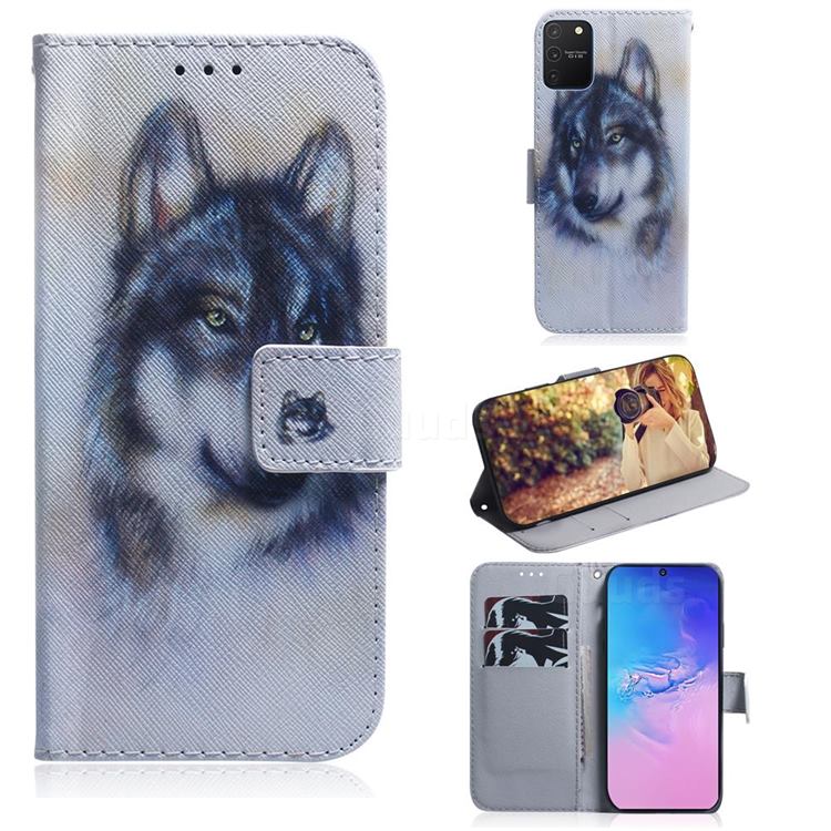 Snow Wolf PU Leather Wallet Case for Samsung Galaxy A91