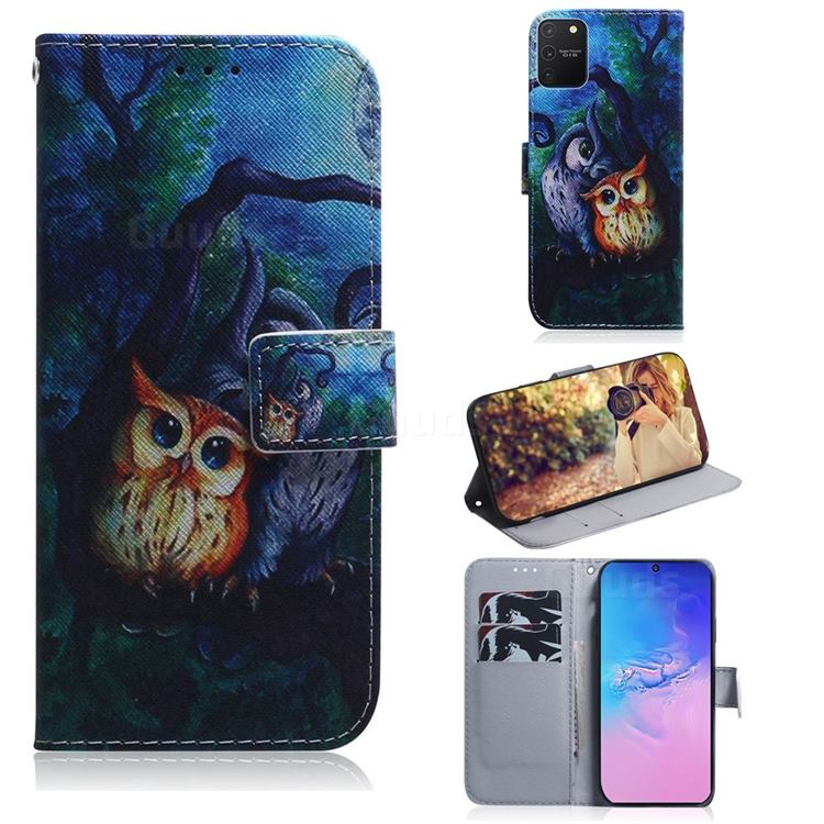 Oil Painting Owl PU Leather Wallet Case for Samsung Galaxy A91