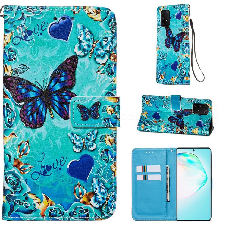 Love Butterfly Matte Leather Wallet Phone Case for Samsung Galaxy A91