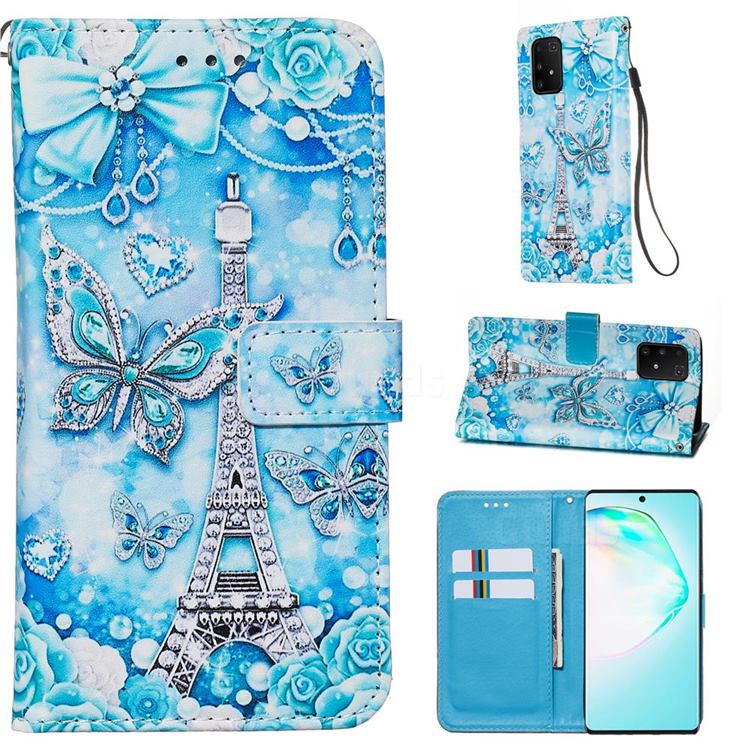 Tower Butterfly Matte Leather Wallet Phone Case for Samsung Galaxy A91