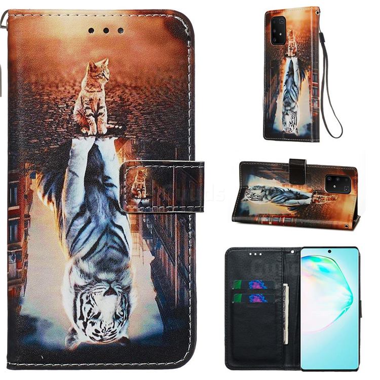 Cat and Tiger Matte Leather Wallet Phone Case for Samsung Galaxy A91