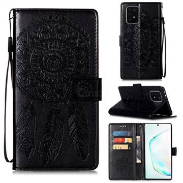 Embossing Dream Catcher Mandala Flower Leather Wallet Case for Samsung Galaxy A91 - Black