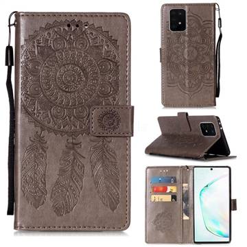 Embossing Dream Catcher Mandala Flower Leather Wallet Case for Samsung Galaxy A91 - Gray