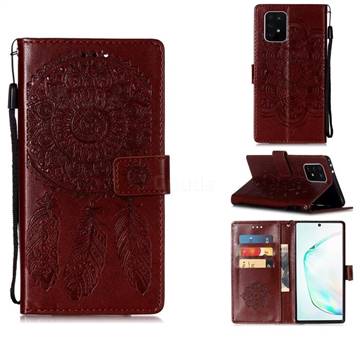 Embossing Dream Catcher Mandala Flower Leather Wallet Case for Samsung Galaxy A91 - Brown