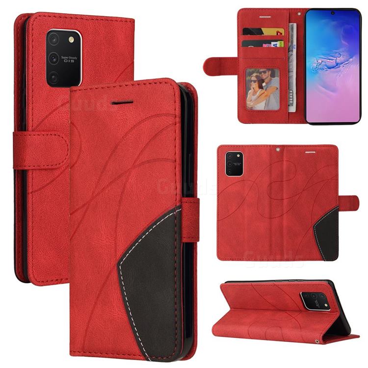 Luxury Two-color Stitching Leather Wallet Case Cover for Samsung Galaxy A91 - Red