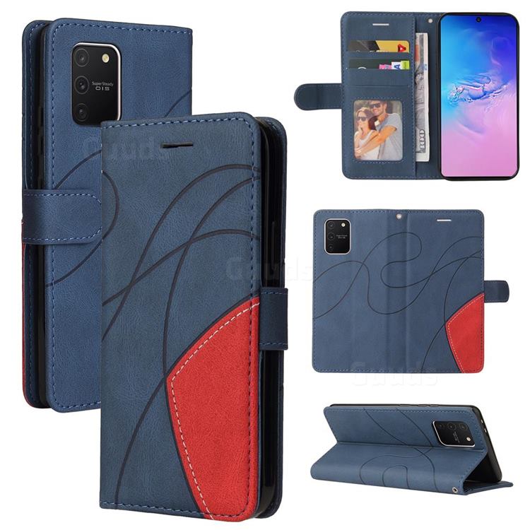 Luxury Two-color Stitching Leather Wallet Case Cover for Samsung Galaxy A91 - Blue