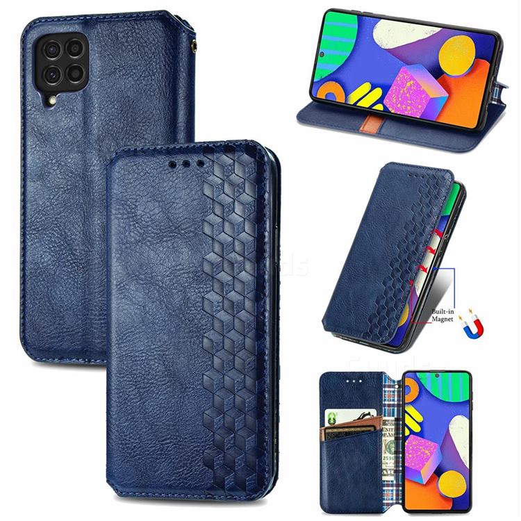 Ultra Slim Fashion Business Card Magnetic Automatic Suction Leather Flip Cover for Samsung Galaxy F62 - Dark Blue