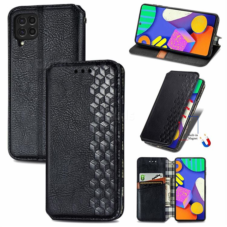 Ultra Slim Fashion Business Card Magnetic Automatic Suction Leather Flip Cover for Samsung Galaxy F62 - Black