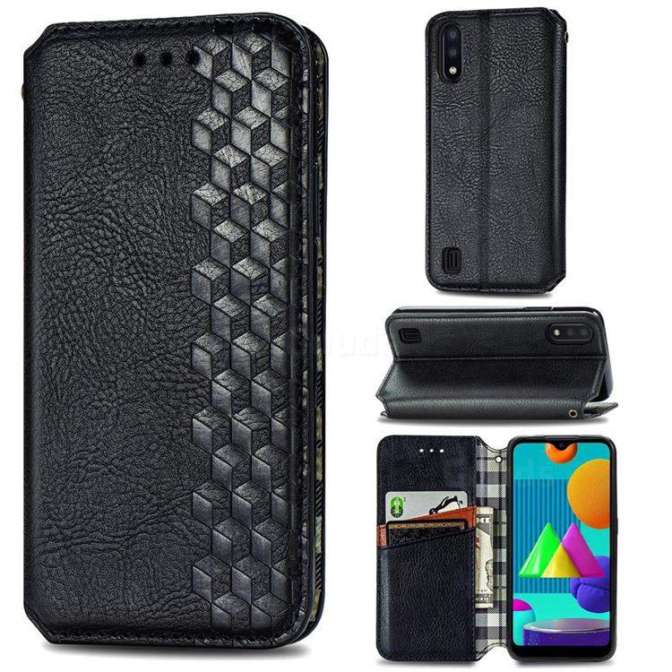 Ultra Slim Fashion Business Card Magnetic Automatic Suction Leather Flip Cover for Samsung Galaxy M01 - Black