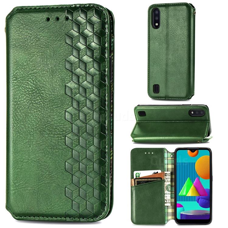 Ultra Slim Fashion Business Card Magnetic Automatic Suction Leather Flip Cover for Samsung Galaxy M01 - Green