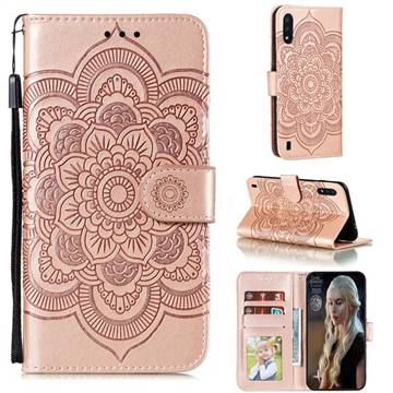 Intricate Embossing Datura Solar Leather Wallet Case for Samsung Galaxy M01 - Rose Gold