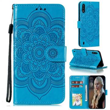 Intricate Embossing Datura Solar Leather Wallet Case for Samsung Galaxy M01 - Blue