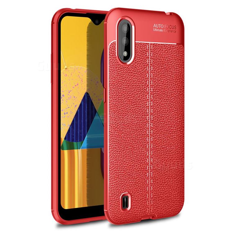 Luxury Auto Focus Litchi Texture Silicone TPU Back Cover for Samsung Galaxy M01 - Red